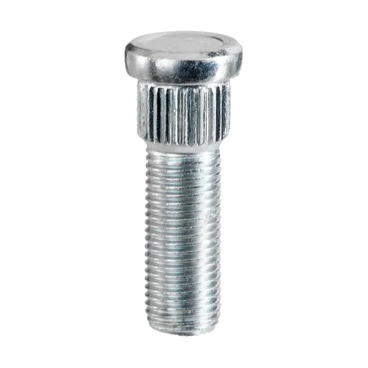 Zinc-plated wheel stud with a knurled shank and rolled thread
